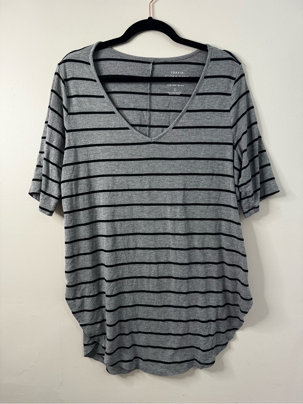 torrid Gray & Black Striped V-Neck Tee
